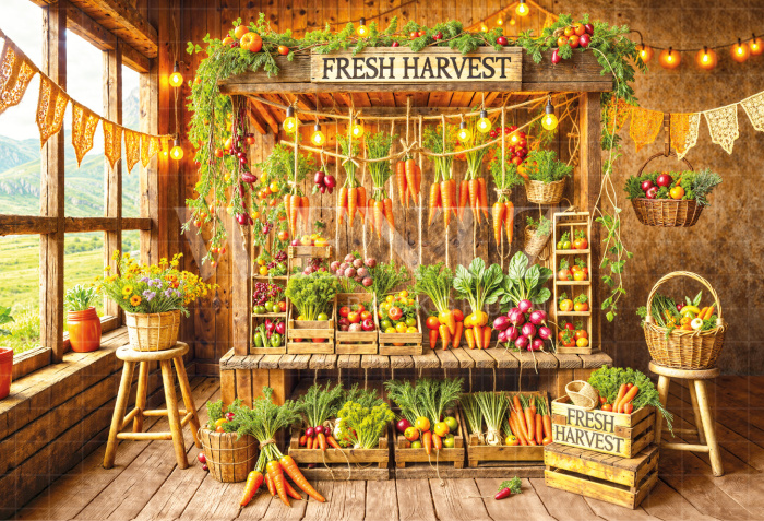 Fundo Fotográfico em Tecido de Páscoa Barraca de Legumes / Backdrop 6685