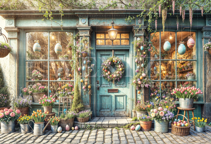 Fundo Fotográfico em Tecido Fachada de Páscoa / Backdrop 6719