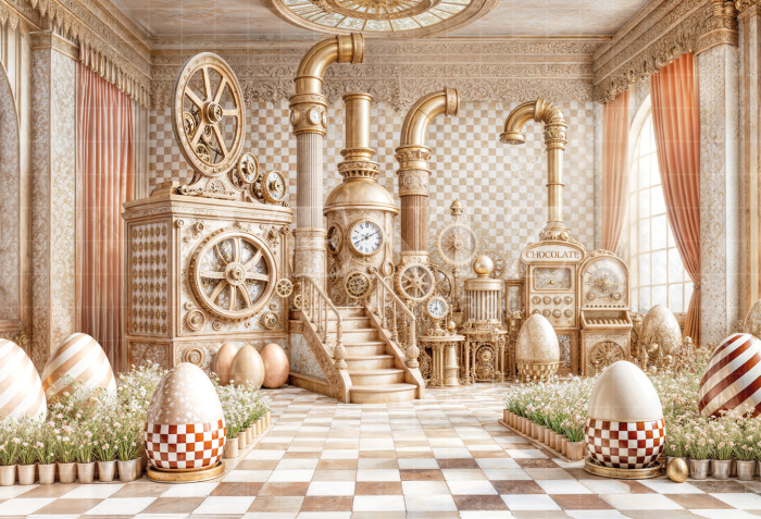 Fundo Fotográfico em Tecido Fábrica de Ovos de Páscoa / Backdrop 6734