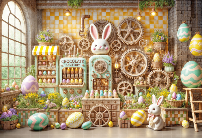 Fundo Fotográfico em Tecido Fábrica de Ovos de Páscoa / Backdrop 6735