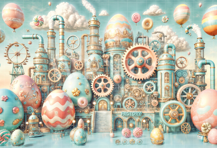 Fundo Fotográfico em Tecido Fábrica de Ovos de Páscoa / Backdrop 6727