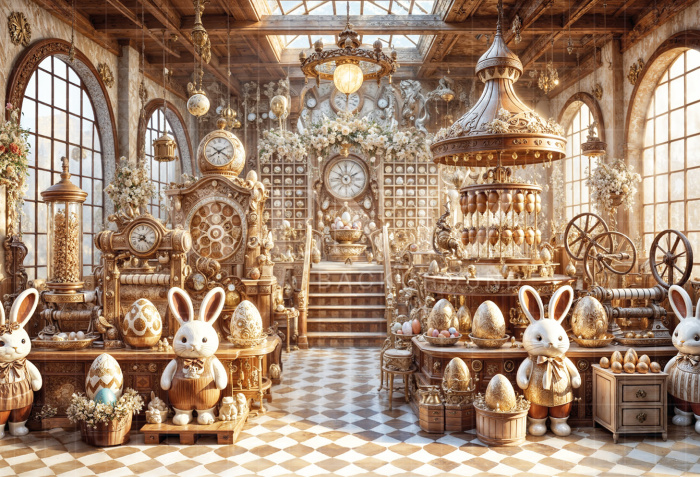 Fundo Fotográfico em Tecido Fábrica de Ovos de Páscoa / Backdrop 6765