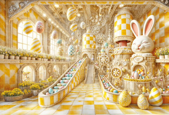 Fundo Fotográfico em Tecido Fábrica de Ovos de Páscoa / Backdrop 6801