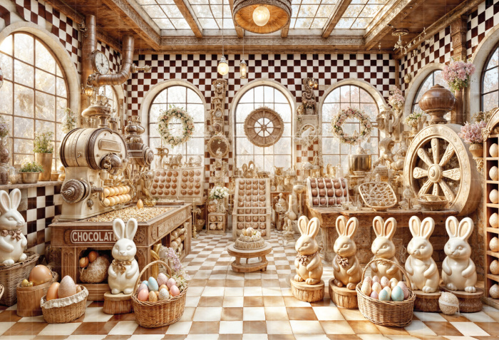 Fundo Fotográfico em Tecido Fábrica de Ovos de Páscoa / Backdrop 6814