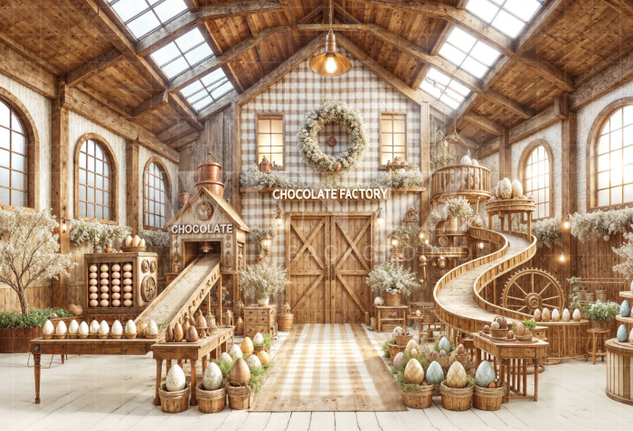 Fundo Fotográfico em Tecido Fábrica de Chocolate de Páscoa / Backdrop 6817