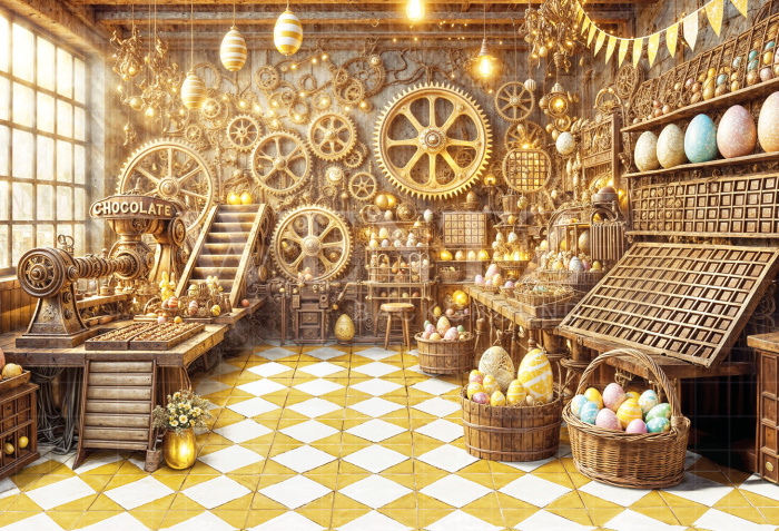 Fundo Fotográfico em Tecido Fábrica de Ovos de Páscoa / Backdrop 6818