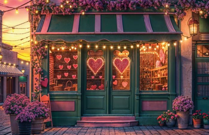 Fundo Fotográfico em Tecido Dia dos Namorados Loja de Presentes / Backdrop 6059