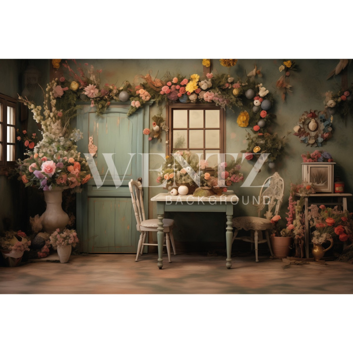 Fundo Fotográfico em Tecido Cenário de Páscoa com Flores / Backdrop 5504