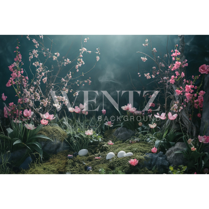 Fundo Fotográfico em Tecido Cenário de Páscoa com Flores / Backdrop 5534