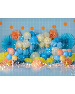 Fundo Fotográfico em Tecido Cenário Balão Laranja e Azul / Backdrop 1823