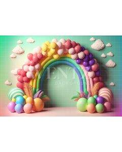 Fundo Fotográfico em Tecido Smash the Cake Balão Arco-íris com Nuvens / Backdrop 2654