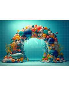 Fundo Fotográfico em Tecido Smash the Cake Mar com Balões Coloridos / Backdrop 2678