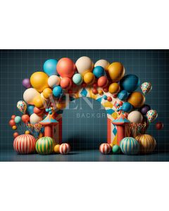 Fundo Fotográfico em Tecido Smash the Cake Balão Circo com Brinquedos / Backdrop 2680