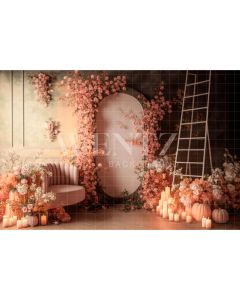 Fundo Fotográfico em Tecido Cenário de Outono com Flores / Backdrop 2937