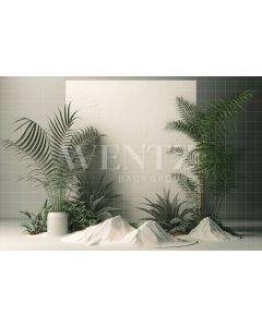 Fundo Fotográfico em Tecido Nature Cenário Branco com Plantas / Backdrop 2965