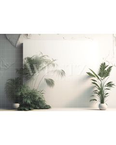 Fundo Fotográfico em Tecido Nature Cenário Branco com Plantas / Backdrop 2969