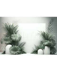 Fundo Fotográfico em Tecido Nature Cenário Branco com Plantas / Backdrop 2984