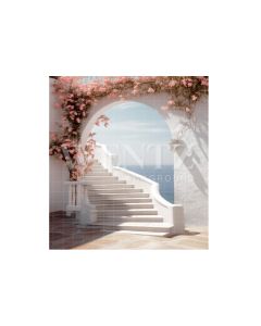 Fundo Fotográfico em Tecido Nature Cenário com Escadaria e Flores / Backdrop 3062