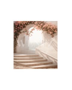 Fundo Fotográfico em Tecido Nature Cenário com Escadaria e Flores / Backdrop 3063