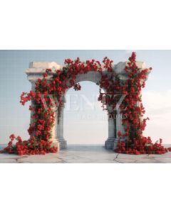 Fundo Fotográfico em Tecido Arco Grego com Flores / Backdrop 3614