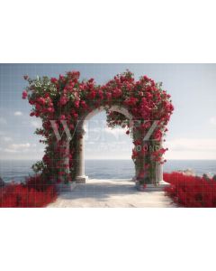 Fundo Fotográfico em Tecido Arco Grego com Flores / Backdrop 3615