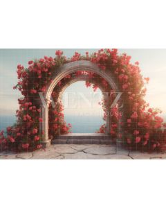 Fundo Fotográfico em Tecido Arco Grego com Flores / Backdrop 3617