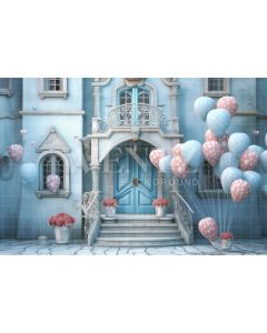 Fundo Fotográfico em Tecido Casa Azul com Balões / Backdrop 3652