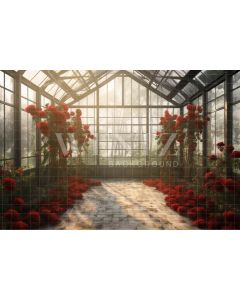 Fundo Fotográfico em Tecido Estufa de Rosas Vermelhas / Backdrop 3655