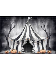 Fundo Fotográfico em Tecido Circo de Halloween Aquarela / Backdrop 3692