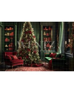 Fundo Fotográfico em Tecido Cenário de Natal Verde e Vermelho / Backdrop 3922
