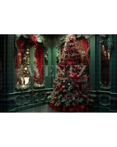 Fundo Fotográfico em Tecido Cenário de Natal Verde e Vermelho / Backdrop 3923