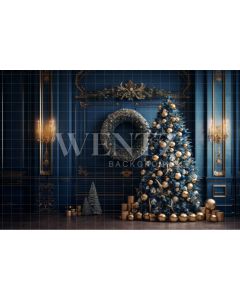 Fundo Fotográfico em Tecido Cenário de Natal Azul e Dourado / Backdrop 4010