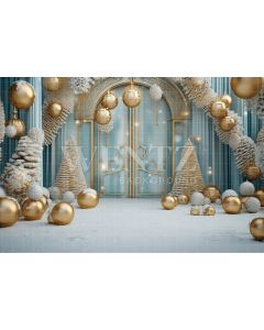 Fundo Fotográfico em Tecido Cenário de Natal Azul e Dourado / Backdrop 4070
