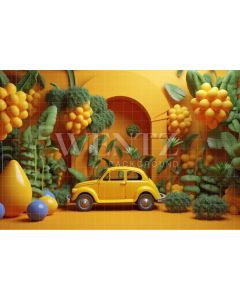 Fundo Fotográfico em Tecido Cenário Amarelo com Carrinho / Backdrop 4103