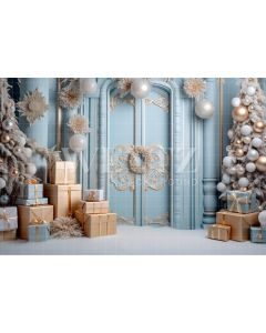 Fundo Fotográfico em Tecido Cenário de Natal Azul Pastel / Backdrop 4151