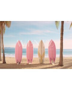 Fundo Fotográfico em Tecido Praia com Pranchas de Surf / Backdrop 4425