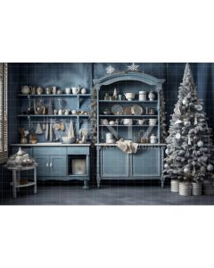 Fundo Fotográfico em Tecido Cozinha Azul de Natal / Backdrop 4677
