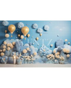 Fundo Fotográfico em Tecido Cenário com Flores e Balões / Backdrop 4826