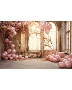 Fundo Fotográfico em Tecido Sala com Balões Rosa / Backdrop 4866