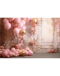 Fundo Fotográfico em Tecido Sala com Balões Rosa / Backdrop 4867