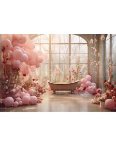 Fundo Fotográfico em Tecido Cenário com Balões e Banheira / Backdrop 4879