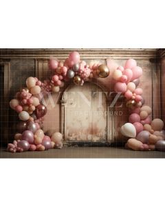 Fundo Fotográfico em Tecido Sala com Balões Rosa / Backdrop 4895