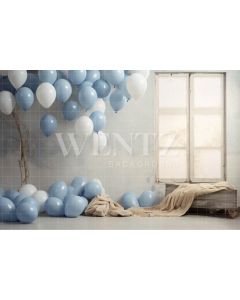 Fundo Fotográfico em Tecido Sala com Balões Azuis / Backdrop 4901