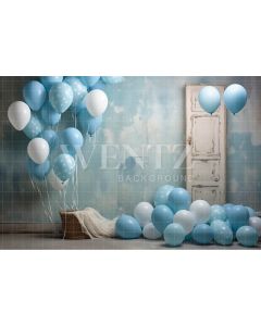 Fundo Fotográfico em Tecido Balões Azuis e Brancos / Backdrop 4922