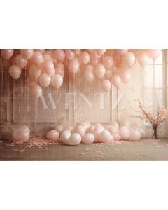 Fundo Fotográfico em Tecido Sala com Balões Rosa / Backdrop 4929