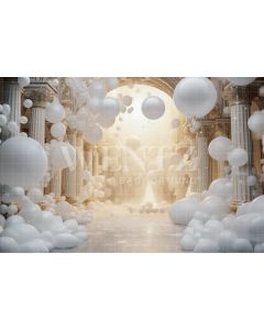 Fundo Fotográfico em Tecido Salão com Balões Brancos / Backdrop 4998