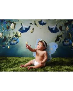 Fundo Fotográfico em Tecido Flores azuis e Borboletas / Backdrop 2103