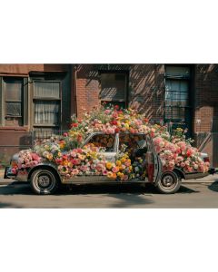 Fundo Fotográfico em Tecido Dia dos Namorados Carro com Flores 2024 / Backdrop 6036