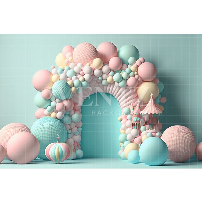 Fundo Fotográfico em Tecido Smash the Cake Balão Candy Colors / Backdrop 2651