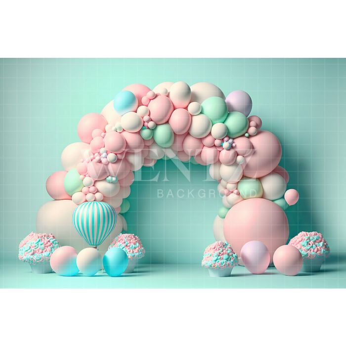 Fundo Fotográfico em Tecido Smash the Cake Balão Cupcake Color Candy / Backdrop 2660